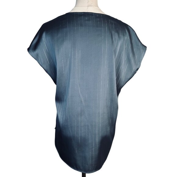 Halogen Medium Womens V-Neck Cap Sleeve Top Blue Pinstripe Polyester/Spandex - Picture 8 of 12